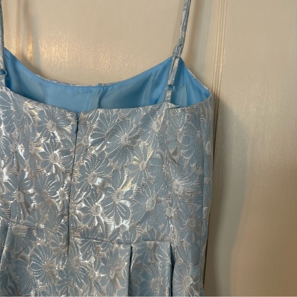 Next/Up Dress Sky Blue Metallic Silver Daisy Floral Spaghetti Straps Size 13/14 - Picture 8 of 12